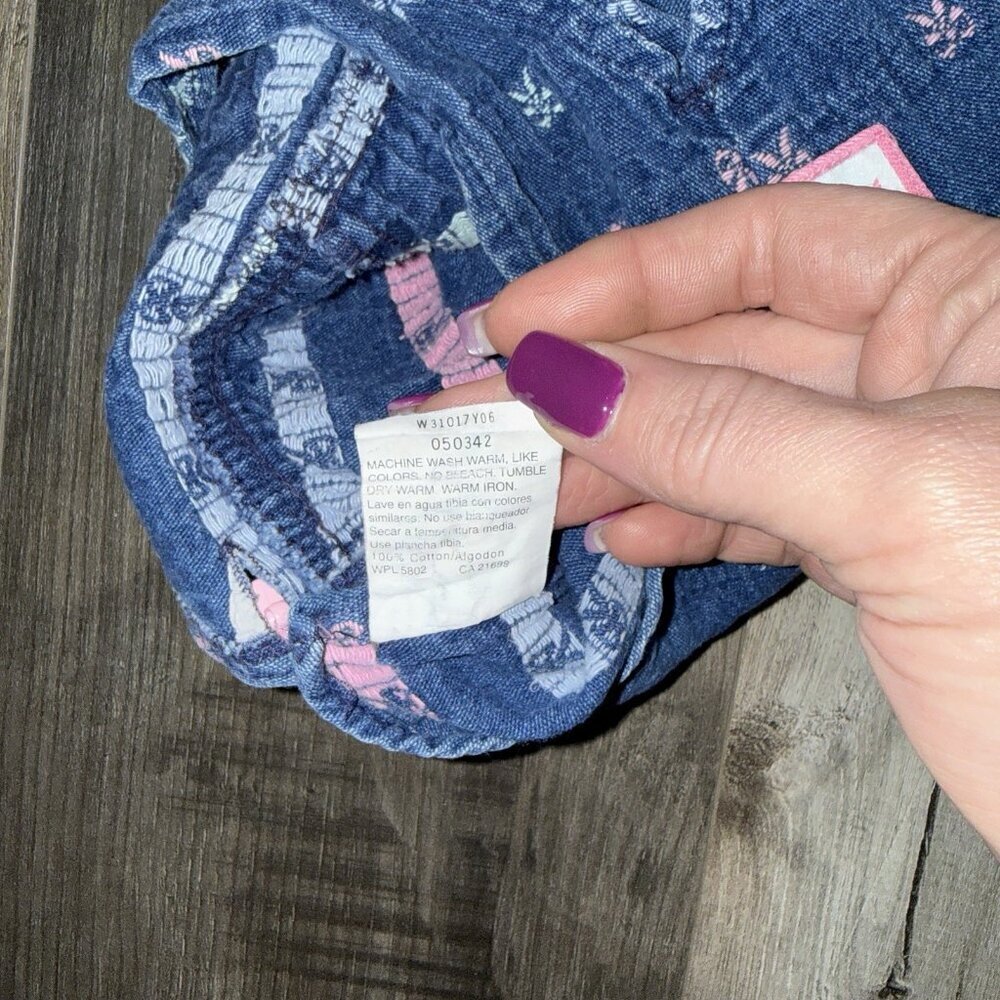 Vintage Liberty 100% Cotton Blue Denim Ribbon Bows Overalls Sz 18M - Picture 6 of 8